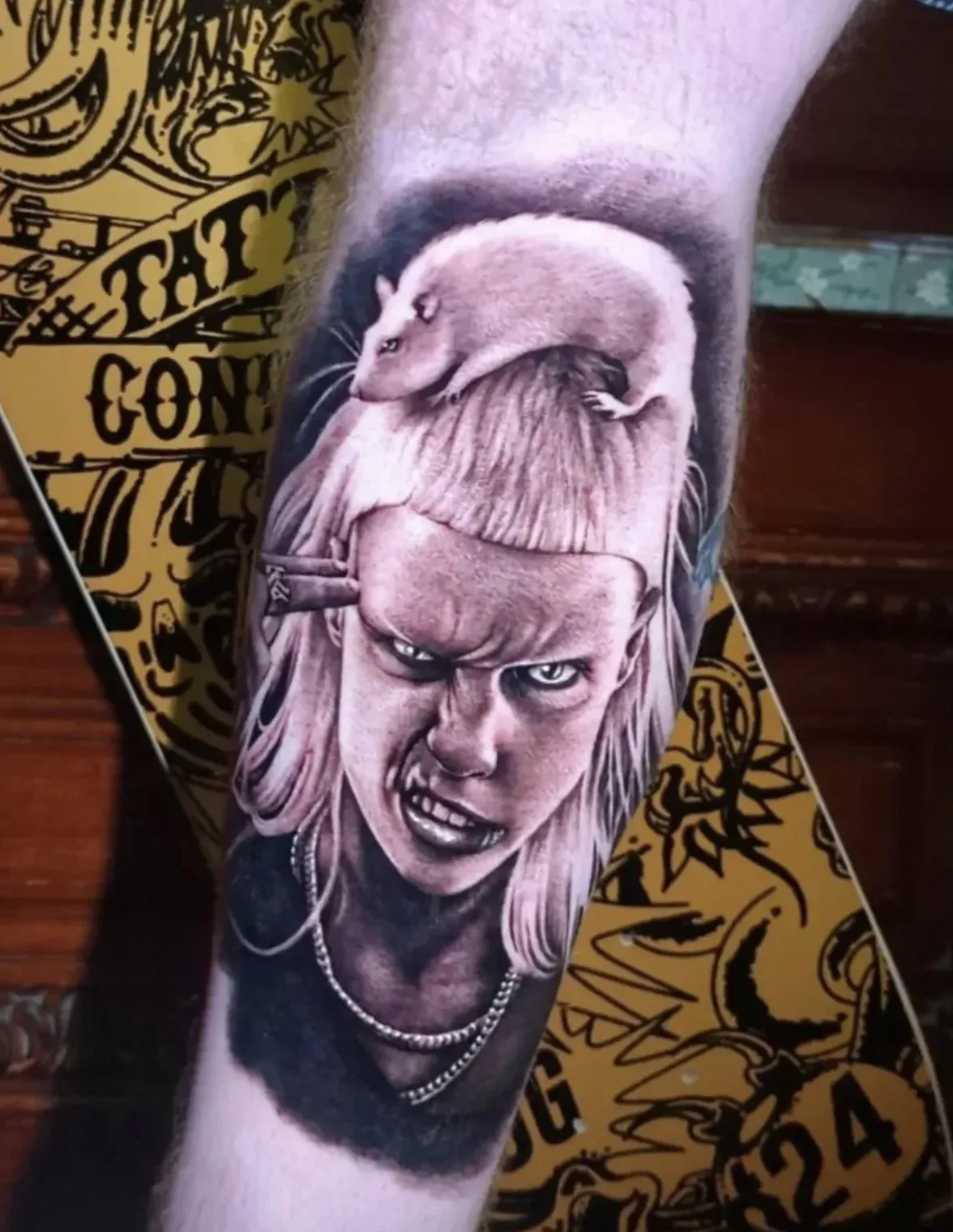 Detailed black and grey portrait with rat